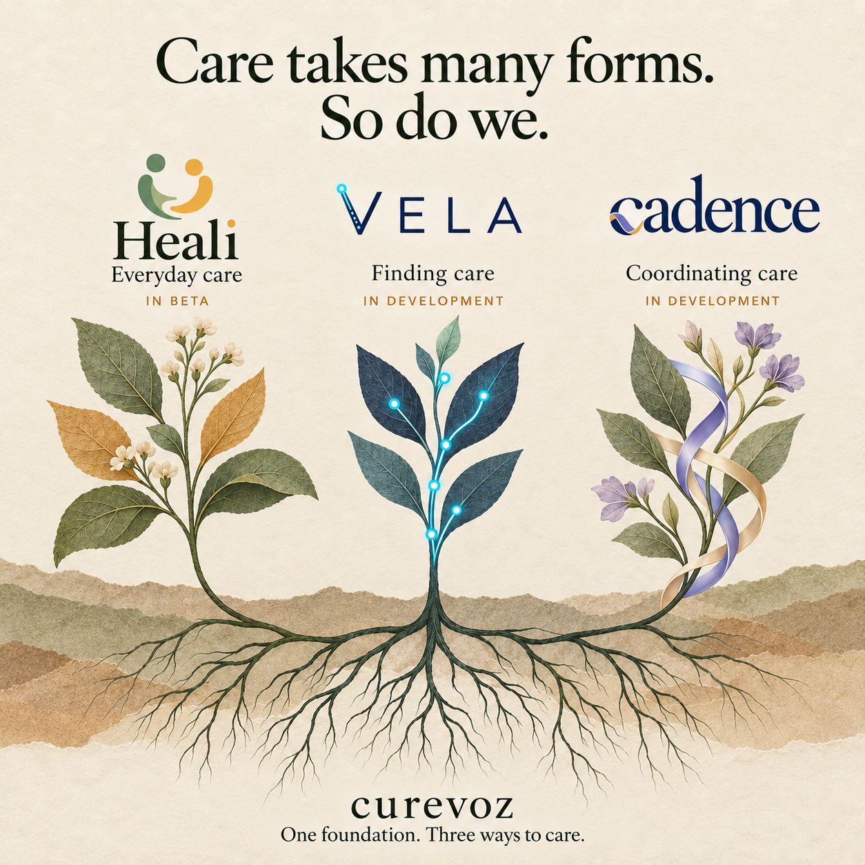 Heali, Vela, and Cadence grow from Curevoz’s shared roots